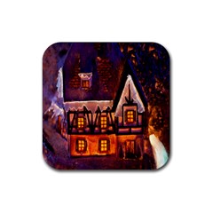 House In Winter Decoration Rubber Square Coaster (4 Pack)  by Nexatart