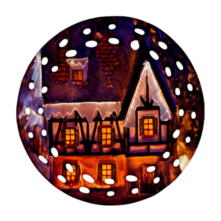 House In Winter Decoration Ornament (Round Filigree)