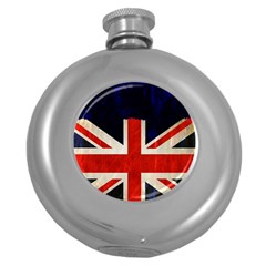 Flag Of Britain Grunge Union Jack Flag Background Round Hip Flask (5 Oz) by Nexatart