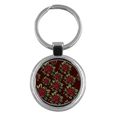 A Red Rose Tiling Pattern Key Chains (round)  by Nexatart