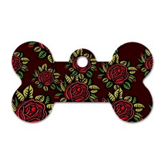 A Red Rose Tiling Pattern Dog Tag Bone (two Sides) by Nexatart