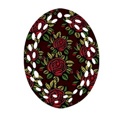 A Red Rose Tiling Pattern Ornament (oval Filigree) by Nexatart