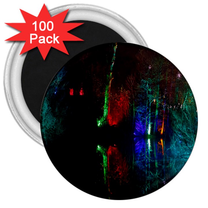 Illuminated Trees At Night Near Lake 3  Magnets (100 pack)