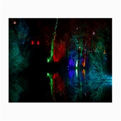 Illuminated Trees At Night Near Lake Small Glasses Cloth by Nexatart