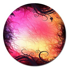 Floral Frame Surrealistic Magnet 5  (round) by Nexatart