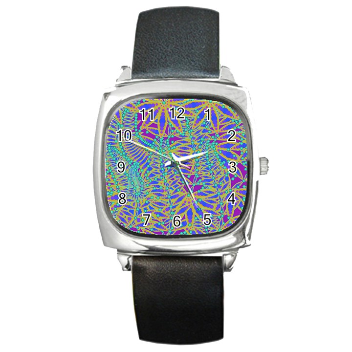 Abstract Floral Background Square Metal Watch