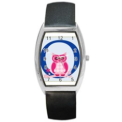 Alphabet Letter O With Owl Illustration Ideal For Teaching Kids Barrel Style Metal Watch by Nexatart