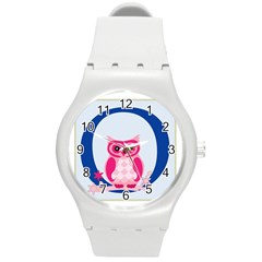 Alphabet Letter O With Owl Illustration Ideal For Teaching Kids Round Plastic Sport Watch (m) by Nexatart