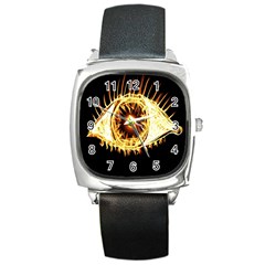 Flame Eye Burning Hot Eye Illustration Square Metal Watch