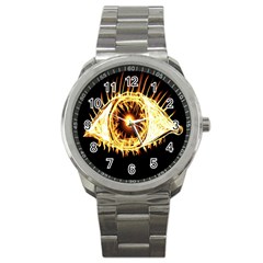 Flame Eye Burning Hot Eye Illustration Sport Metal Watch