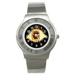 Flame Eye Burning Hot Eye Illustration Stainless Steel Watch