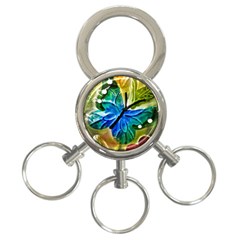 Blue Spotted Butterfly Art In Glass With White Spots 3-ring Key Chains by Nexatart