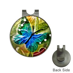 Blue Spotted Butterfly Art In Glass With White Spots Hat Clips With Golf Markers by Nexatart