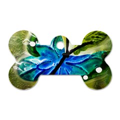 Blue Spotted Butterfly Art In Glass With White Spots Dog Tag Bone (two Sides) by Nexatart