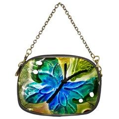 Blue Spotted Butterfly Art In Glass With White Spots Chain Purses (two Sides)  by Nexatart
