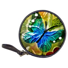 Blue Spotted Butterfly Art In Glass With White Spots Classic 20-cd Wallets