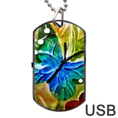 Blue Spotted Butterfly Art In Glass With White Spots Dog Tag Usb Flash (two Sides) by Nexatart