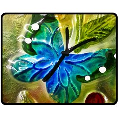 Blue Spotted Butterfly Art In Glass With White Spots Double Sided Fleece Blanket (medium) 