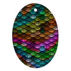 Fish Scales Pattern Background In Rainbow Colors Wallpaper Oval Ornament (two Sides)