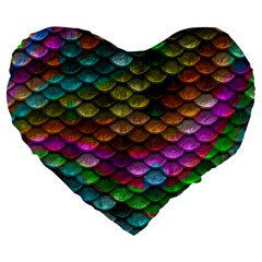 Fish Scales Pattern Background In Rainbow Colors Wallpaper Large 19  Premium Heart Shape Cushions by Nexatart