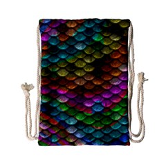 Fish Scales Pattern Background In Rainbow Colors Wallpaper Drawstring Bag (small)