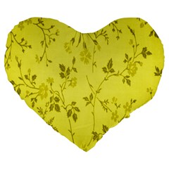 Flowery Yellow Fabric Large 19  Premium Heart Shape Cushions by Nexatart