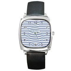 Animals Illusion Penguin Line Blue White Square Metal Watch