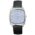 Animals Illusion Penguin Line Blue White Square Metal Watch Front