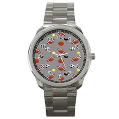 Balltiled Grey Ball Tennis Football Basketball Billiards Sport Metal Watch by Mariart