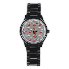 Balltiled Grey Ball Tennis Football Basketball Billiards Stainless Steel Round Watch by Mariart