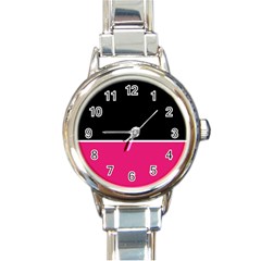 Black Pink Line White Round Italian Charm Watch