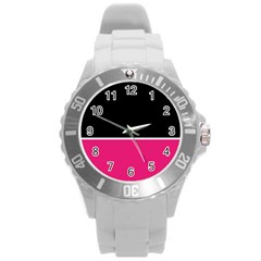 Black Pink Line White Round Plastic Sport Watch (l)