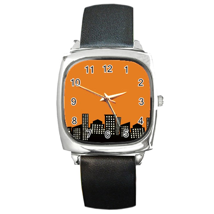 City Building Orange Square Metal Watch