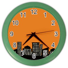 City Building Orange Color Wall Clocks
