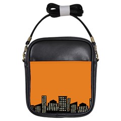 City Building Orange Girls Sling Bags by Mariart