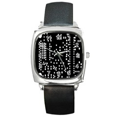 Circle Plaid Black White Square Metal Watch by Mariart