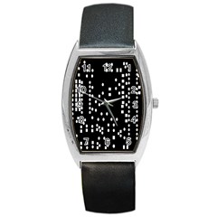 Circle Plaid Black White Barrel Style Metal Watch by Mariart