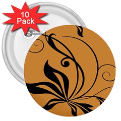 Black Brown Floral Symbol 3  Buttons (10 Pack) 