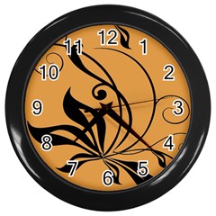 Black Brown Floral Symbol Wall Clocks (black)