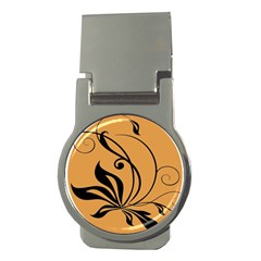 Black Brown Floral Symbol Money Clips (round) 