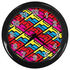 Color Red Yellow Blue Graffiti Wall Clocks (black)