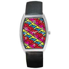 Color Red Yellow Blue Graffiti Barrel Style Metal Watch
