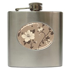 Floral Flower Rose Leaf Grey Hip Flask (6 Oz)