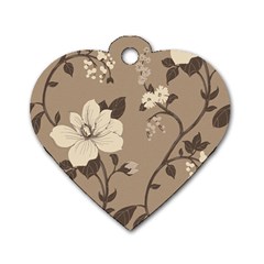 Floral Flower Rose Leaf Grey Dog Tag Heart (two Sides) by Mariart
