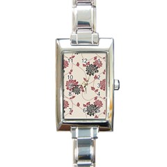Flower Floral Black Pink Rectangle Italian Charm Watch by Mariart