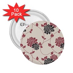 Flower Floral Black Pink 2 25  Buttons (10 Pack) 