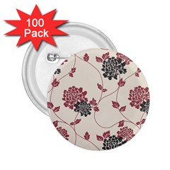 Flower Floral Black Pink 2 25  Buttons (100 Pack) 
