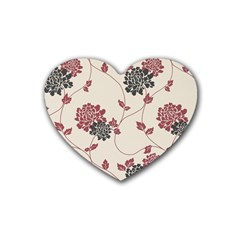 Flower Floral Black Pink Rubber Coaster (heart) 