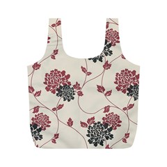 Flower Floral Black Pink Full Print Recycle Bags (m) 