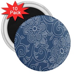 Flower Floral Blue Rose Star 3  Magnets (10 Pack)  by Mariart